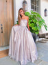 A Line Strapless Tulle Sequins Prom Dresses LBQ3258